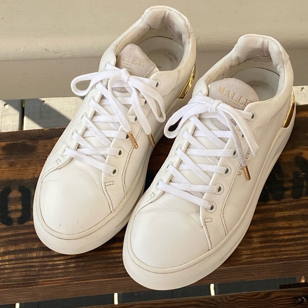 COPY - Mallet Unisex White and Gold Trainers men’s size 5/ women’s size 6.5